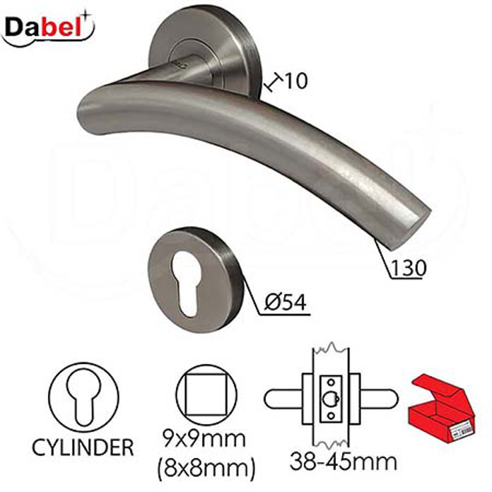 Slika Kvaka rozeta DABEL PIROT 8x8/f54 mm Inox cilindar 0101135