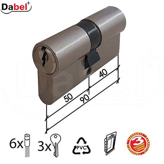 Slika Cilindar za vrata DABEL CL2036 Nikl 90 mm (40-50) 3K DBP1 – 3398114